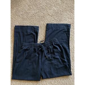 Poplooks Black Linen Blend Wide Leg Casual Lounge Beach Pool Pants Womens 1XL